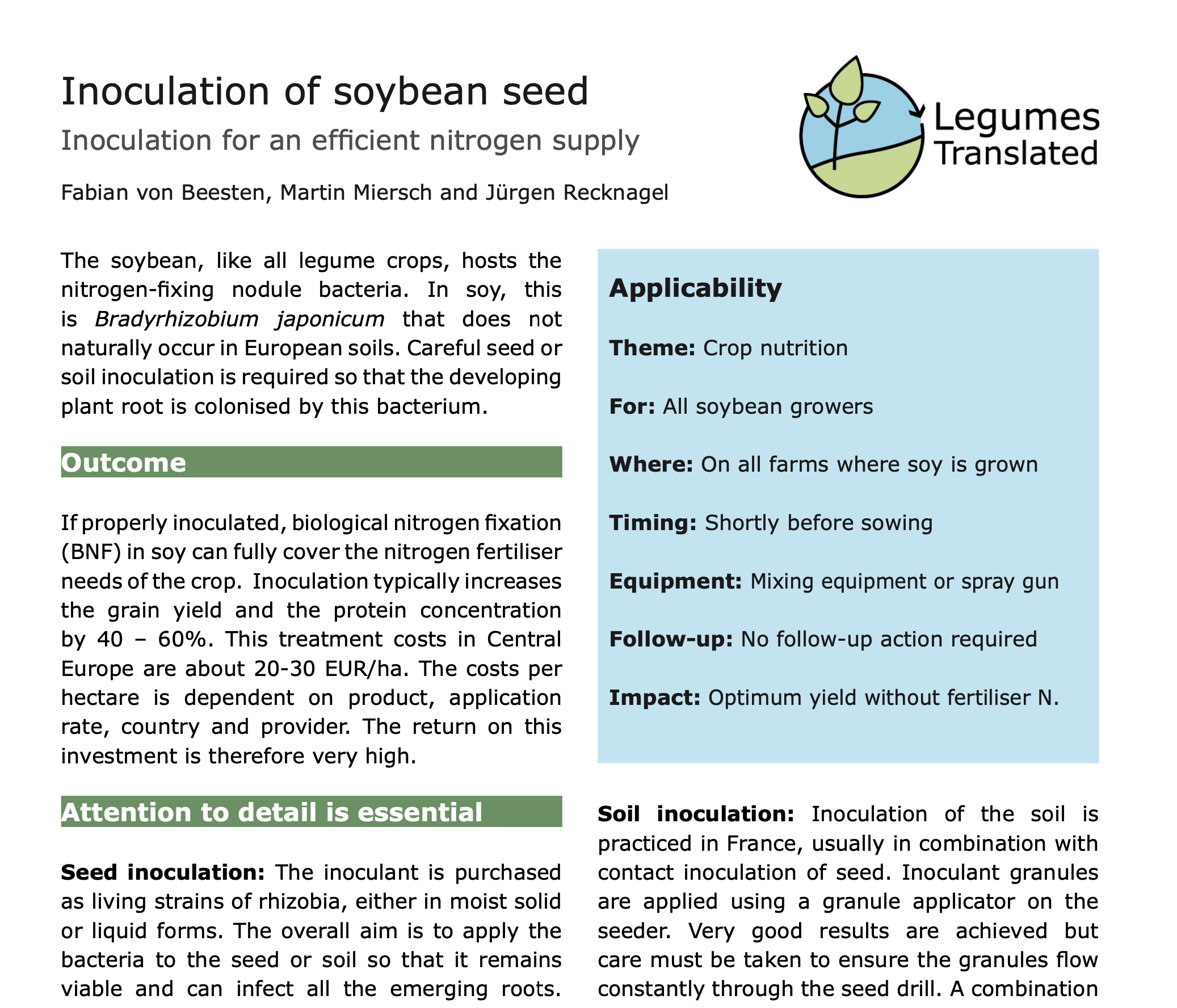 Organic Eprints Inoculation of soybean seed inoculation for an